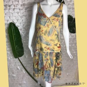 100% Silk Vintage Print Florida Dress Size T3